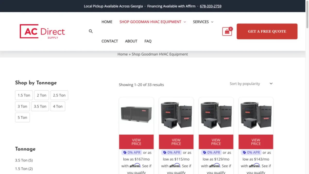 Current public AC Direct Supply shop page